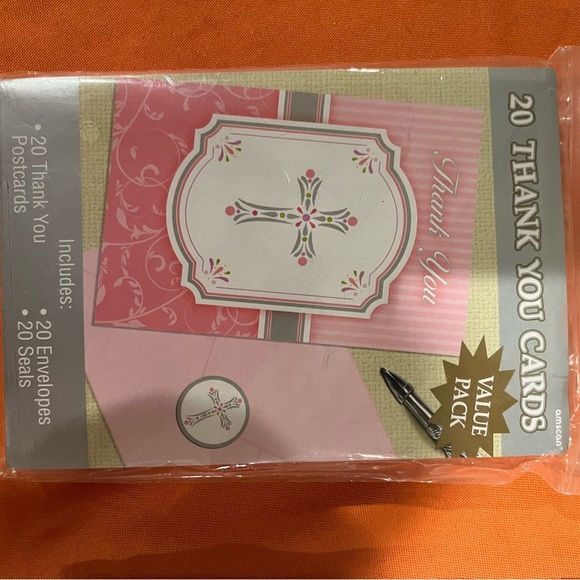 Amscan Pink and White Thank You Cards with Cross Design - Picture 7 of 9